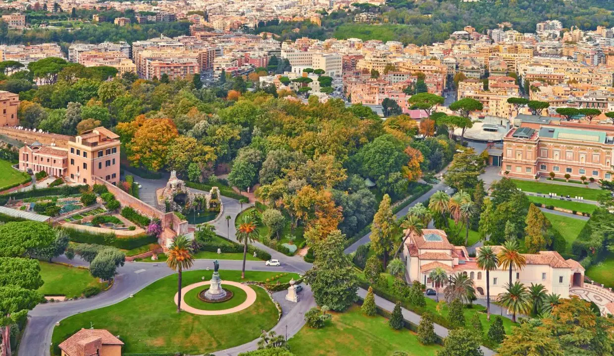 Rome panorama building evening. Rome rooftop view with ancient architecture in Italy